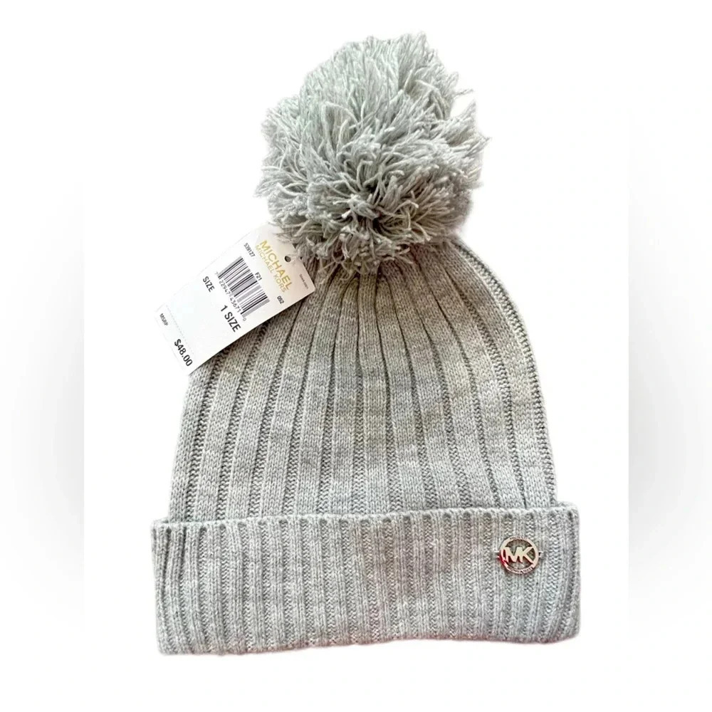 NWT Michael Kors Cuffed Knit Hat with Pompom